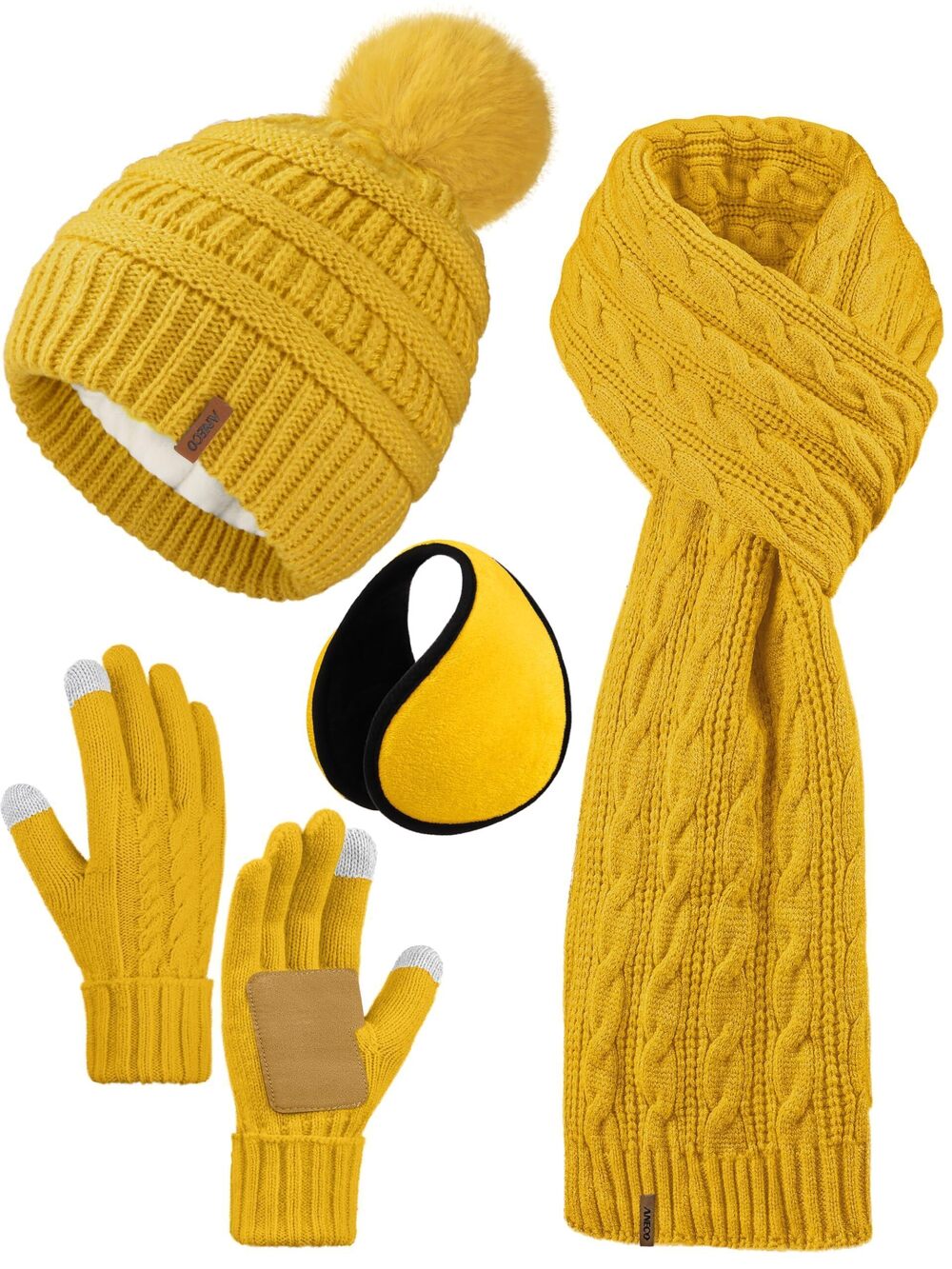 1288 4-in-1 Winter Beanie Hat Scarf Touchscreen Gloves Ear Warmer Set